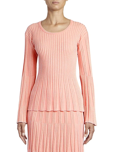 Shop Kenzo Women's Lurex Ribbed Knit Bell-sleeve Sweater In Flamingo Pink