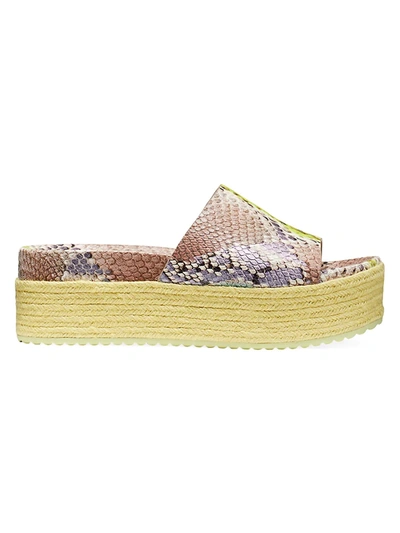 Shop Kate Spade Women's Zia Snakeskin-embossed Leather Espadrille Flatform Sandals In Lemon Sorbet