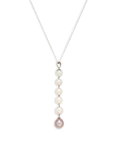 Shop Belpearl Women's 14k White Gold, 7.5-9mm Cultured White Freshwater Pearl & 10.5mm Cultured Pink Kasumiga Pear In Silver