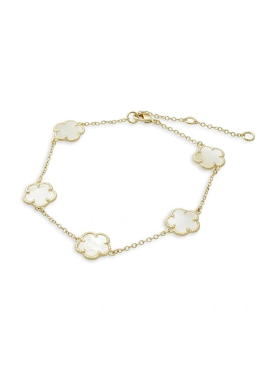 Shop Jan-kou Women's Clover 14k Goldplated & Mother Of Pearl Charm Bracelet In Neutral