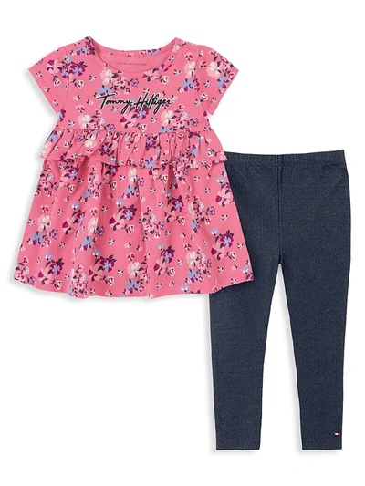 Shop Tommy Hilfiger Little Girl's 2-piece Floral Babydoll & Leggings Set In Pink Multi
