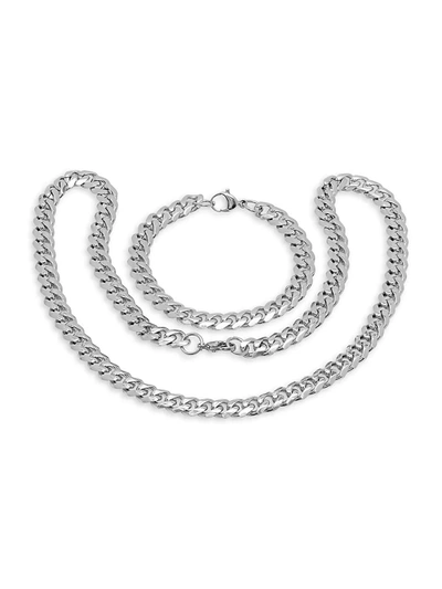 Shop Anthony Jacobs Men's Stainless Steel 2-piece Chain-link Bracelet & Necklace Set In Neutral