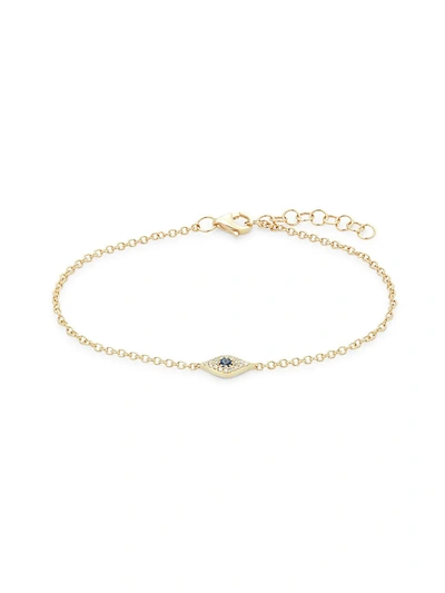 Shop Saks Fifth Avenue Women's 14k Yellow Gold, Diamond & Blue Sapphire Evil Eye Bracelet