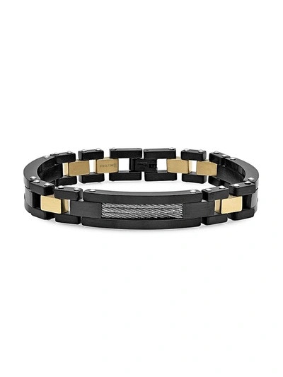 Shop Anthony Jacobs Men's 18k Goldplated & Stainless Steel Link Bracelet In Black