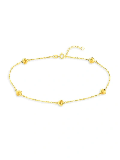 Shop Saks Fifth Avenue Women's 14k Yellow Gold Heart Station Anklet