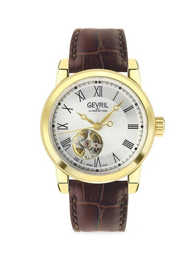 Shop Gevril Men's Madison Swiss Automatic Stainless Steel & Leather Strap Watch In Sapphire
