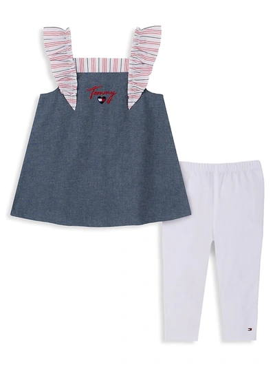 Tommy Kids' Toddler Girls 2-piece Stripe And Chambray Tunic Capri Leggings Set In Blue | ModeSens