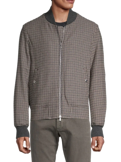 Shop Brunello Cucinelli Men's Wool & Cashmere Houndstooth Bomber Jacket In Grey