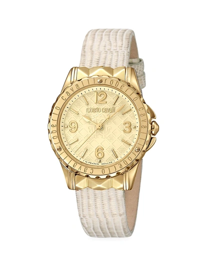 Shop Roberto Cavalli Women's Stainless Steel & Leather-strap Watch In Champagne