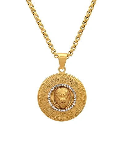 Shop Anthony Jacobs Men's 18k Goldplated Stainless Steel & Simulated Diamond Regal Lion Head Pendant Necklace In Yellow