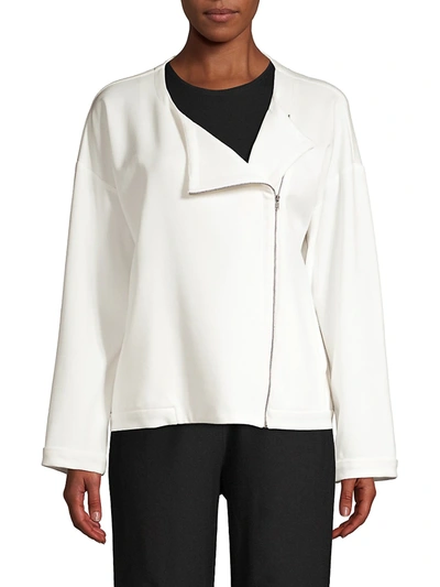Shop Eileen Fisher Women's Roundneck Zip Jacket In Ivory
