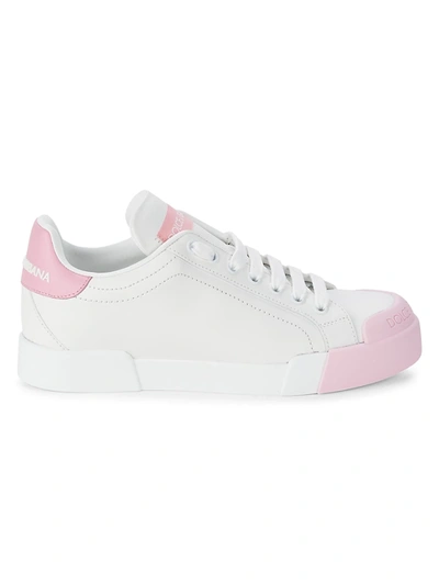 Shop Dolce & Gabbana Women's Leather Low-top Sneakers In Bianco Rose