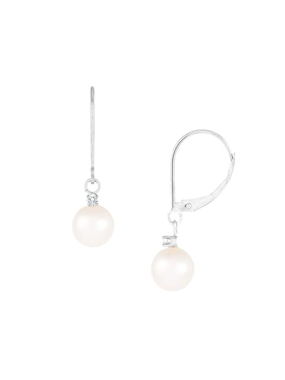 Shop Masako Women's 14k White Gold, 7-8mm Cultured Round Freshwater Pearl & Diamond Drop Earrings