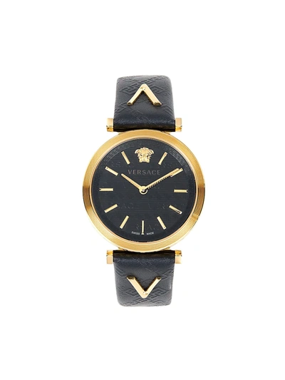 Shop Versace Women's Stainless Steel & Leather-strap Watch In Black