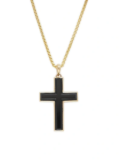Shop Effy Men's 14k Yellow Gold & Onyx Cross Pendant Necklace