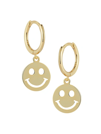 Shop Chloe & Madison Women's 18k Gold Vermeil Smiley Face Huggie Drop Earrings