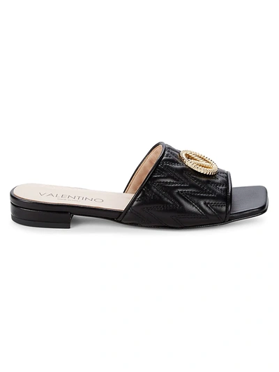 Shop Valentino By Mario Valentino Women's Afrodite Logo Quilted Leather Slip-on Sandals In Black