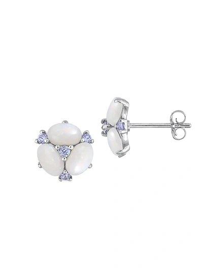 Shop Sonatina Women's 14k White Gold, Opal & Tanzanite Stud Earrings