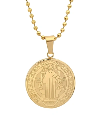 Shop Anthony Jacobs Men's 18k Goldplated Stainless Steel Religious Coin Pendant Necklace In Neutral
