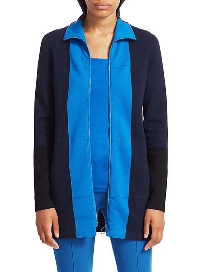 Shop Akris Punto Women's Milano Stretch-wool Knit Colorblock Zip Jacket In Night Sky