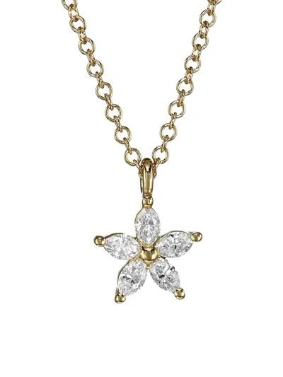 Shop Ef Collection Women's 14k Yellow Gold & Diamond Flower Pendant Choker Necklace