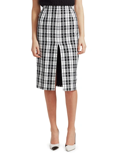Shop Michael Kors Women's High-slit Tartan Pencil Skirt In Black Optic White