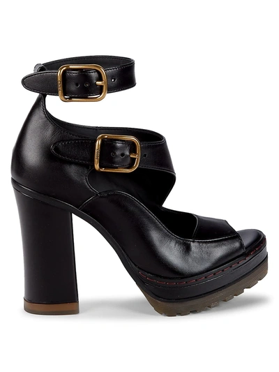 Shop Chloé Women's Daisy Lug-sole Leather Platform Sandals In Black