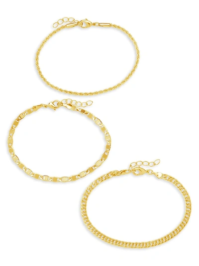 Shop Sterling Forever Women's Bold 3-piece 14k Goldplated Chain Bracelet Set In Neutral