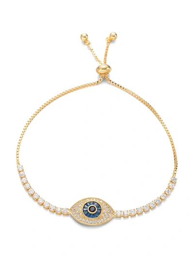 Shop Eye Candy La Women's Luxe 18k Goldplated, White & Blue Cubic Zirconia Evil Eye Bolo Bracelet