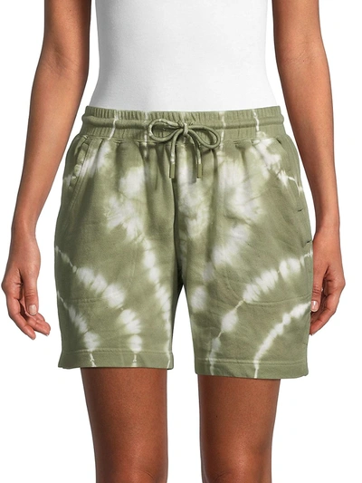 Shop Nicole Miller Women's Tie-dyed Cotton Shorts In Olive