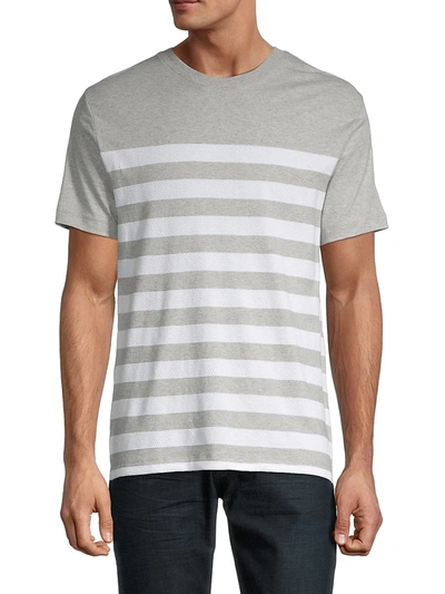 Shop French Connection Men's Striped Cotton T-shirt In Light Grey