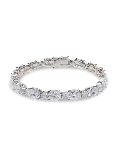 Shop Cz By Kenneth Jay Lane Women's Look Of Real Rhodium Plated & Crystal Channel Bracelet In Neutral