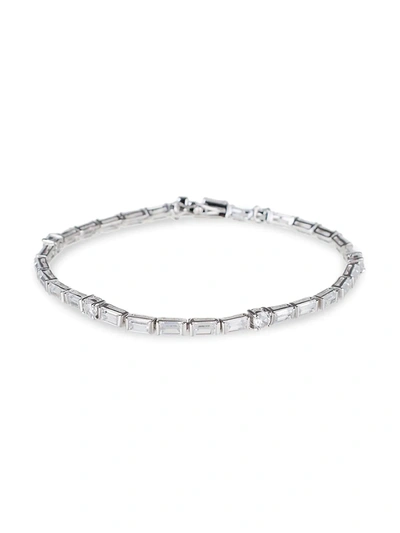 Shop Cz By Kenneth Jay Lane Women's Look Of Real Rhodium-plated & Crystal Tennis Bracelet In Brass