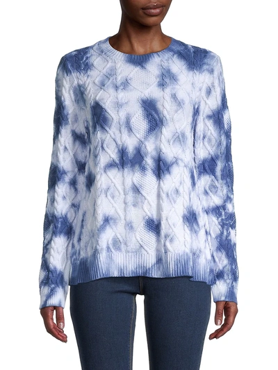 Shop Nicole Miller Women's Tie-dyed Cotton Cable-knit Sweater In Blue Tie Dye