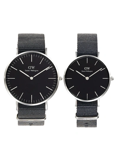 Shop Daniel Wellington 2-piece Cornwall & Petite Cornwall Stainless Steel & Nylon-strap Watch Set In Black