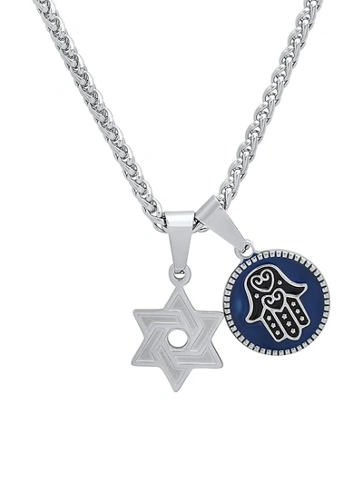 Shop Anthony Jacobs Men's Stainless Steel Star Of David Pendant Necklace In Neutral