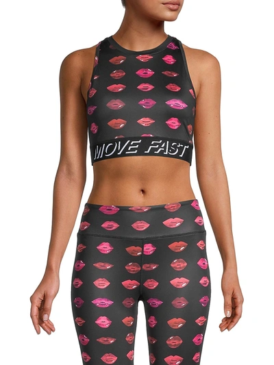 Shop Pam & Gela Women's Lip-print Sports Bra In Black
