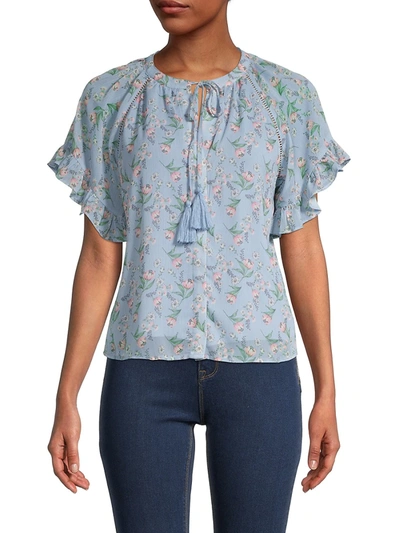 Shop Allison New York Women's Ruffled Floral Blouse In Blue Floral