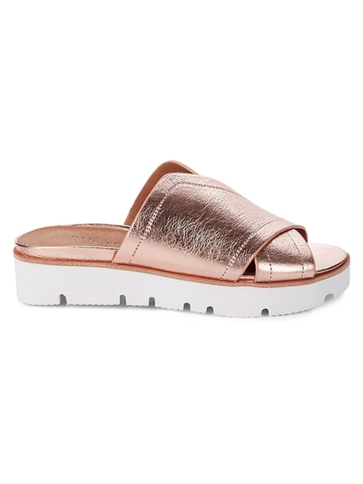 Shop Gentle Souls Women's Lavern Metallic Leather Platform Slides In Rose Gold