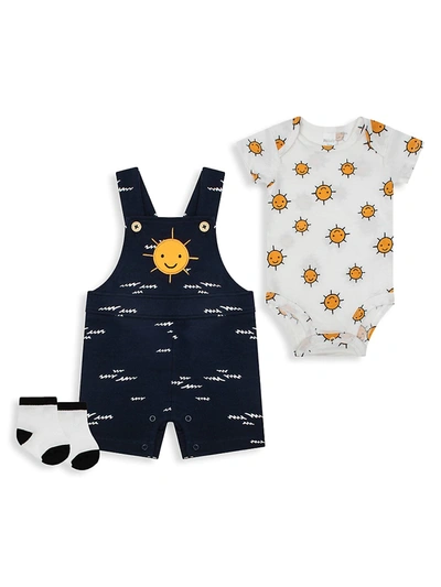 Shop Petit Lem Baby Boy's 3-piece Bodysuit, Romper & Socks Set In Navy