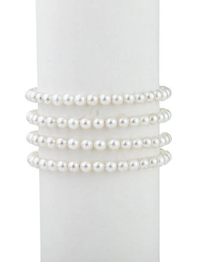 Shop Eye Candy La Women's Luxe Kelly 4-piece 4mm Shell Pearl Bracelet Set In Neutral