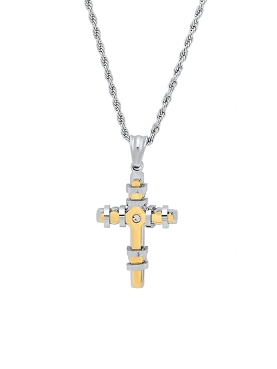Shop Anthony Jacobs Men's 18k Goldplated Stainless Steel & Simulated Diamond Cross Pendant Necklace In Neutral