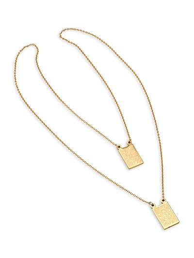 Shop Anthony Jacobs Men's 18k Goldplated Stainless Steel Two-strand Religious Pendant Necklace