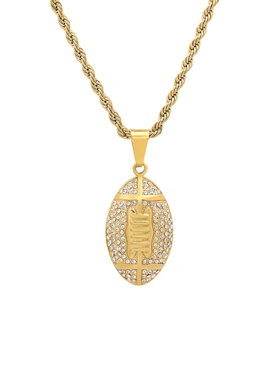 Shop Anthony Jacobs Men's 18k Goldplated Stainless Steel & Simulated Diamond Football Pendant Necklace In Neutral