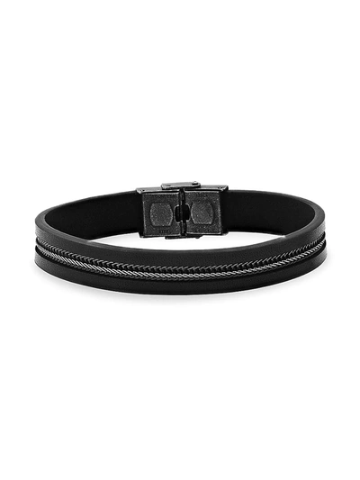 Shop Anthony Jacobs Men's Leather & Stainless Steel Bracelet In Black