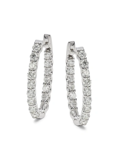 Shop Effy Women's 14k White Gold & Diamond Hoop Earrings