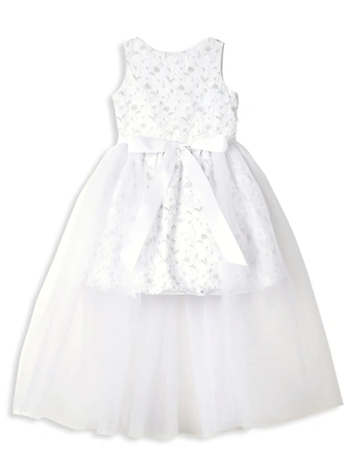 Shop Badgley Mischka Little Girl's 3d Floral Walk-thru Crinoline Dress In White