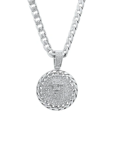 Shop Anthony Jacobs Men's Stainless Steel & Simulated Diamond Round Jesus Head Pendant Necklace In Neutral