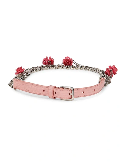 Shop Dolce & Gabbana Women's Floral Leather Belt In Pink