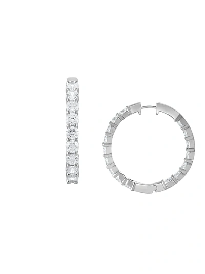 Shop Saks Fifth Avenue Women's 14k White Gold & Diamond Hoop Earrings